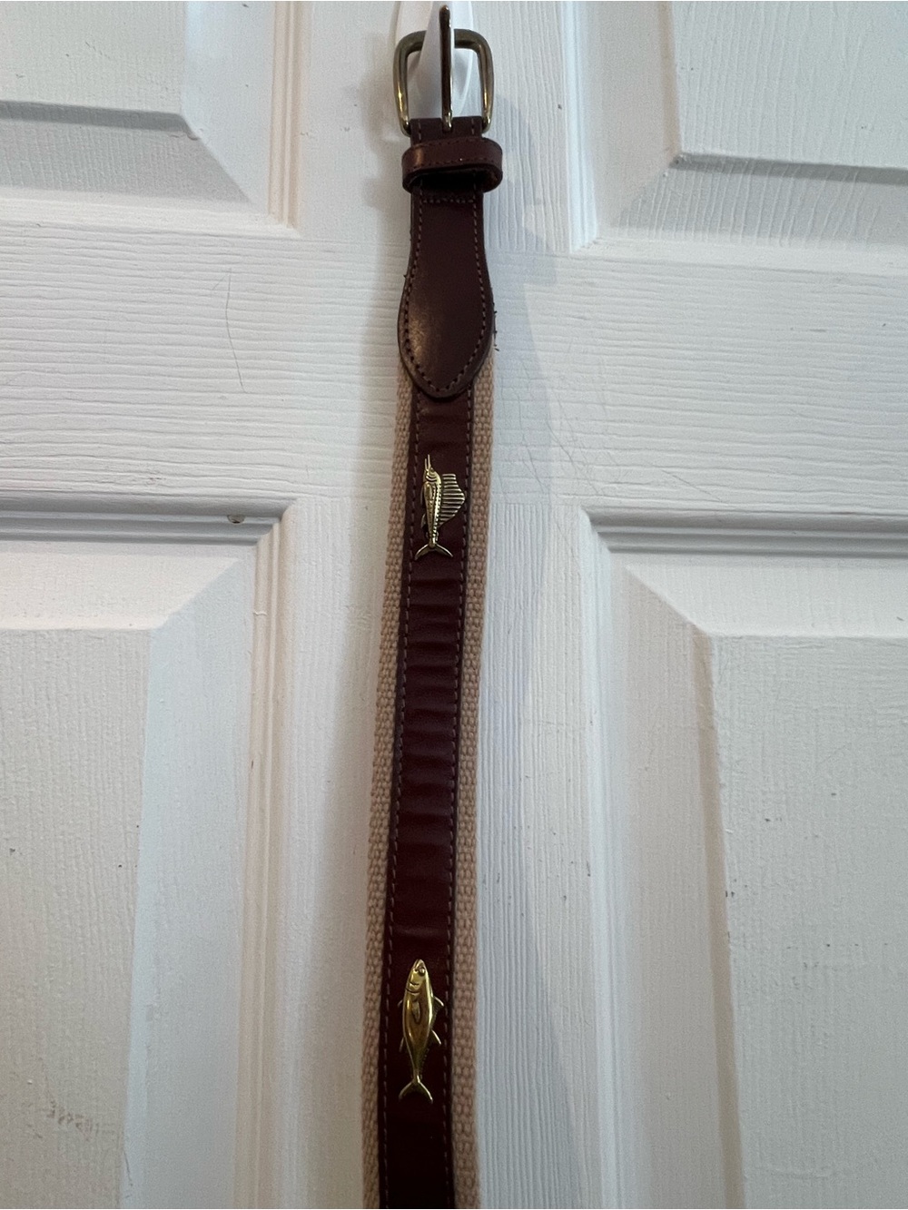 Brighton Brown Leather Belt with Gold Fish Accents